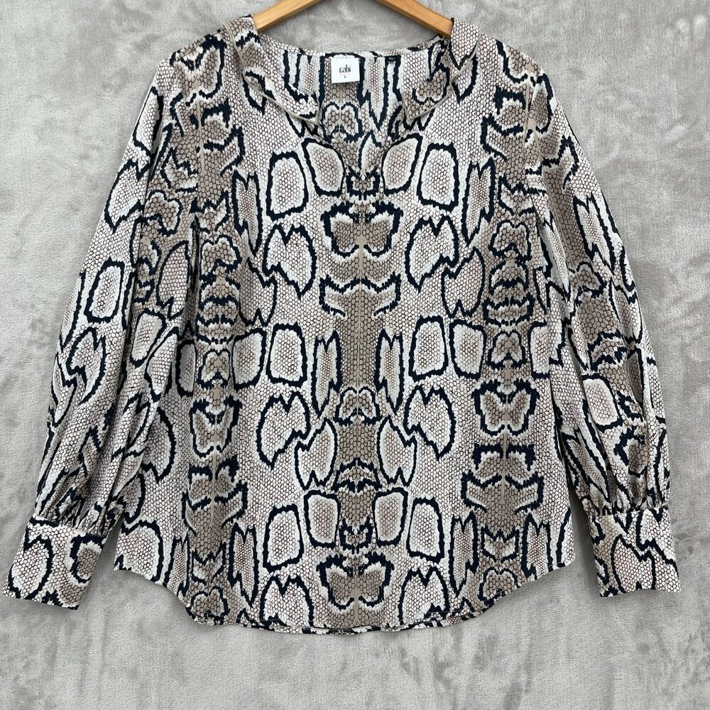 CAbi Serpentine Snake Print V-Neck Long Sleeve Blouse Top Style 3759